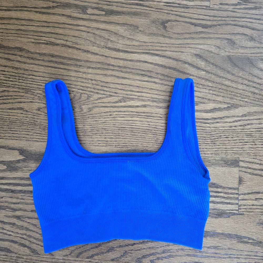 Blue Ribbed Women's Workout TankTop